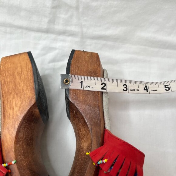 Rampage Womens y2k Red Suede Beaded Fringe Wood Clog Slide Sandals Size 7 - Picture 5 of 10